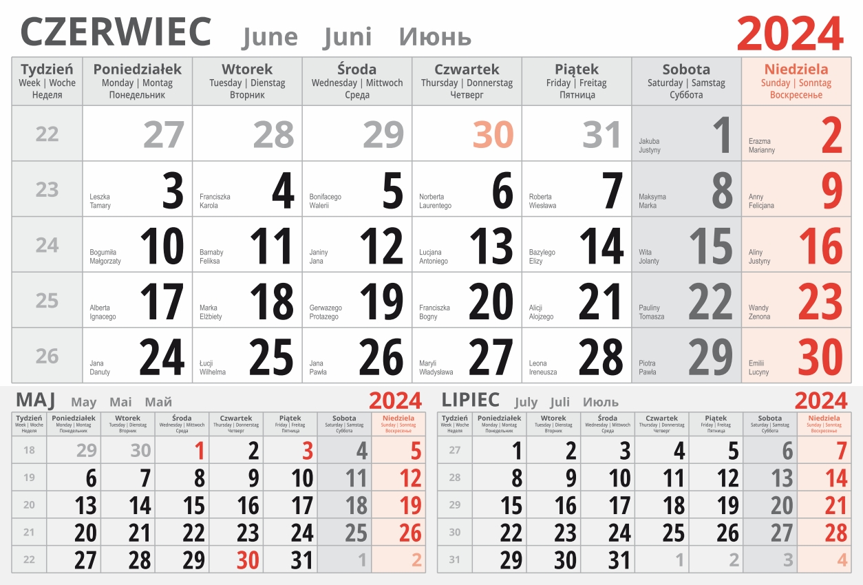 kalendarium jednodzielne 2024 - czerwiec