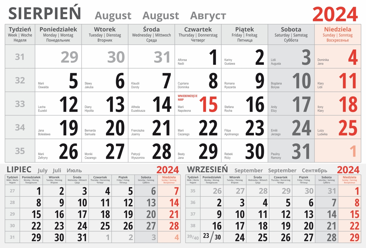 kalendarium jednodzielne 2024 - sierpień