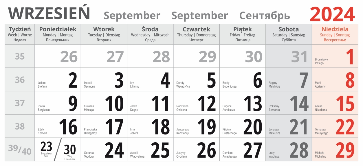 kalendarium trójdzielne 2024 - wrzesień