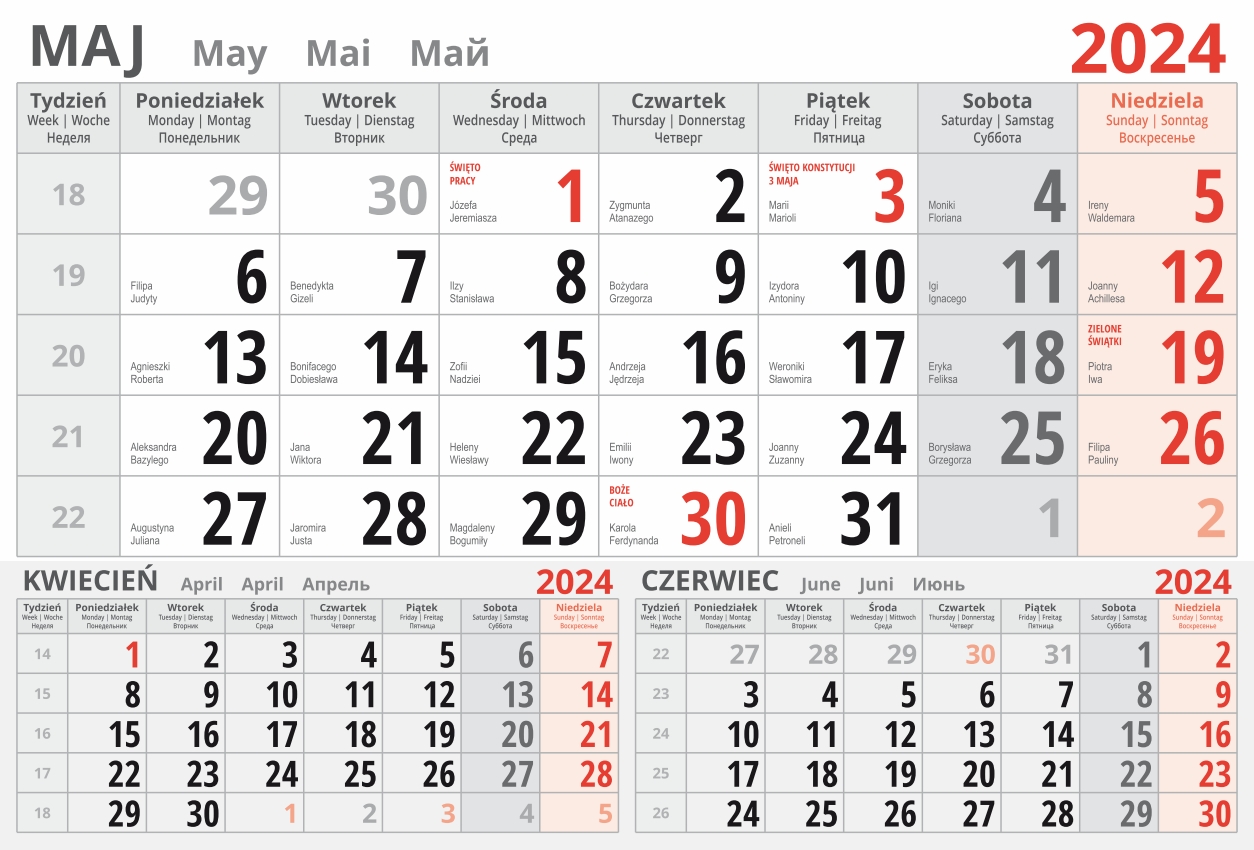 kalendarium jednodzielne 2024 - maj