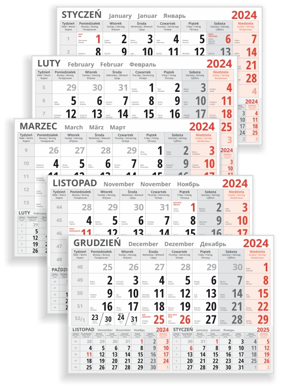 kalendarium jednodzielne na rok 2024 - projekt PDF do druku