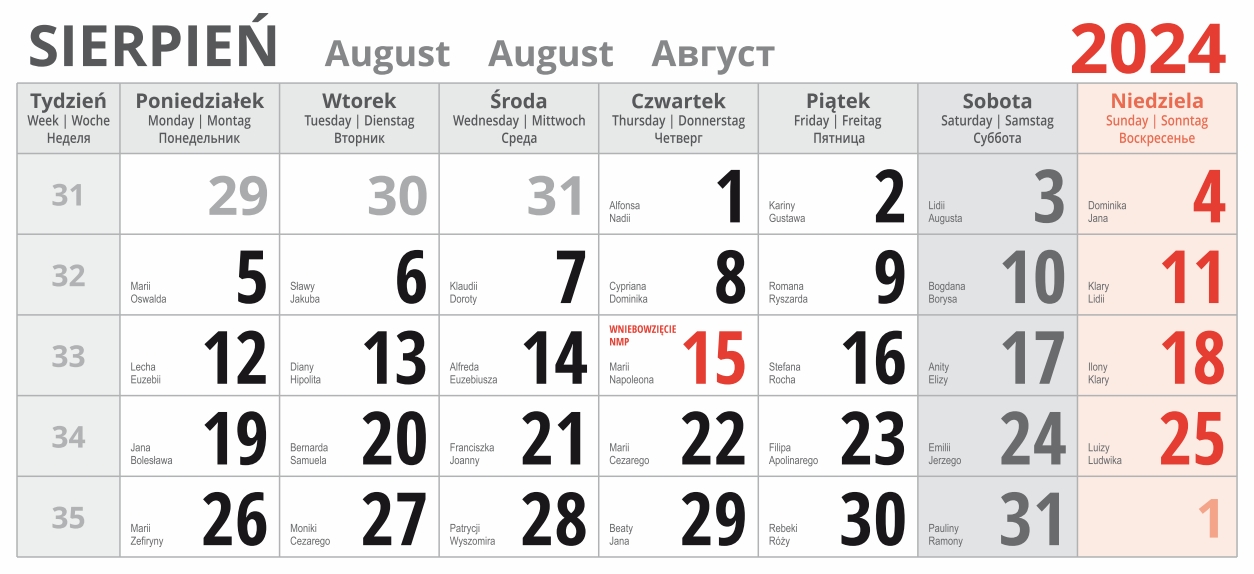 kalendarium trójdzielne 2024 - sierpień